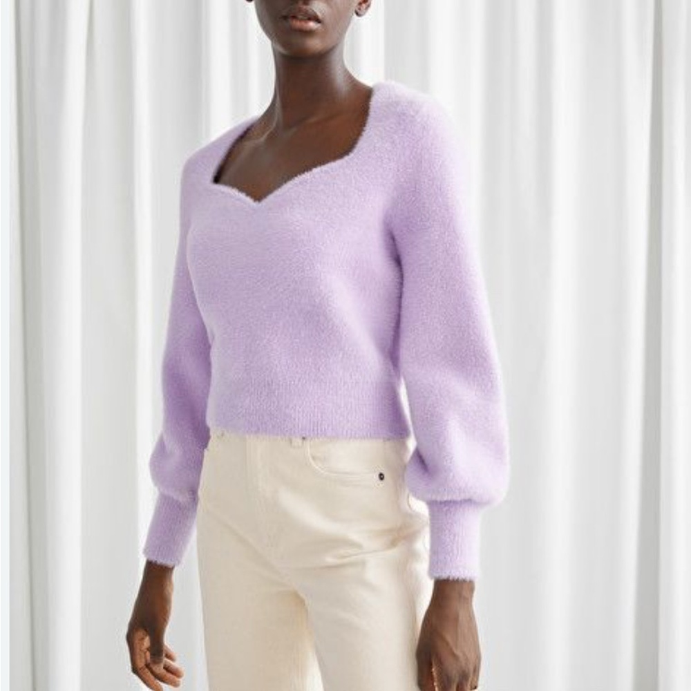 & Other Stories Lilac Sweetheart-Neck Soft Fuzzy Sweater